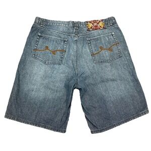LRG Shorts Mens 40 Blue Denim Jeans Lifted Research Group Embroidered VTG